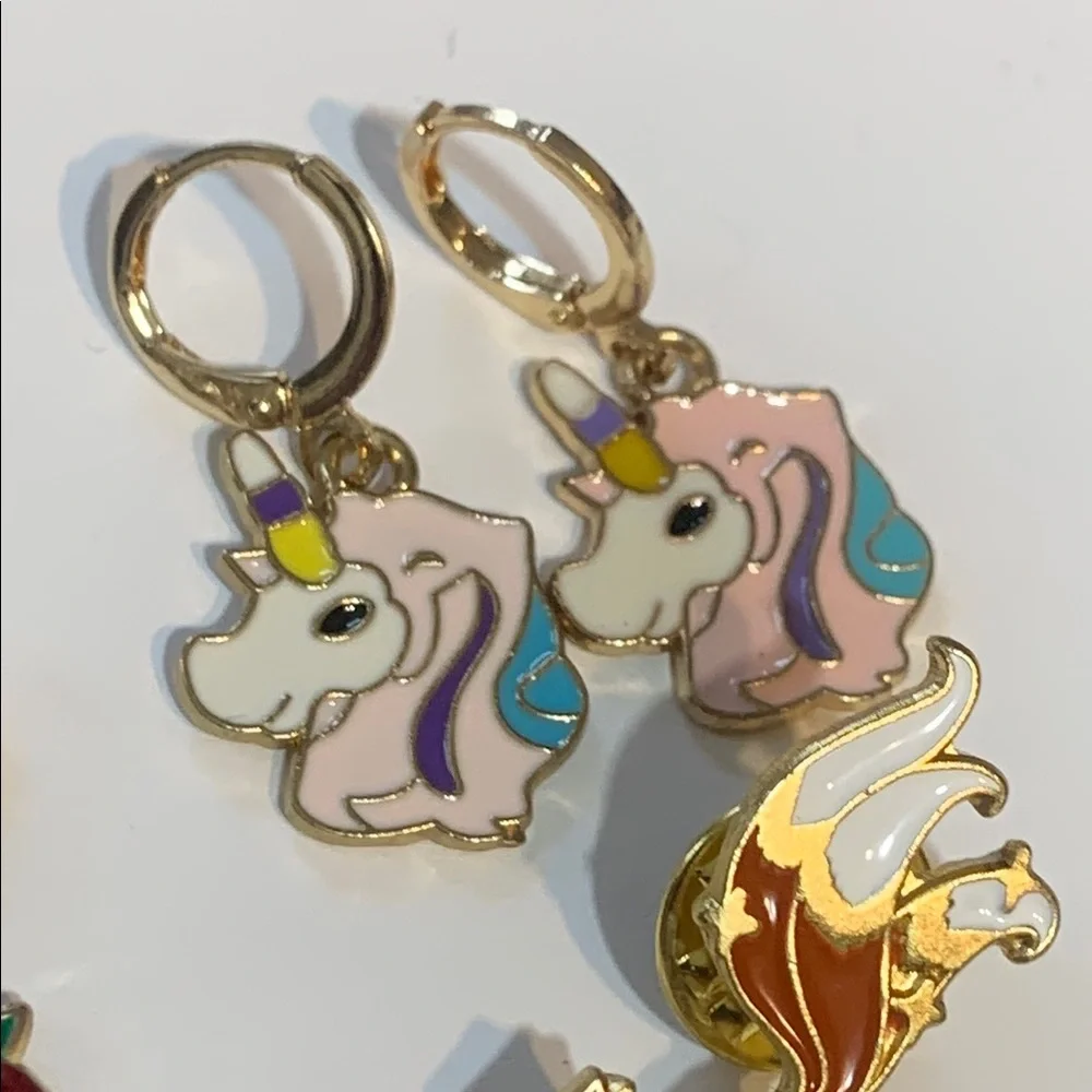 Colorful Kids 5 pair Charm Earrings Set plus 3 tail pin